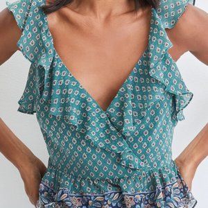 Veronica Beard Randa Print Top in Seaglass
